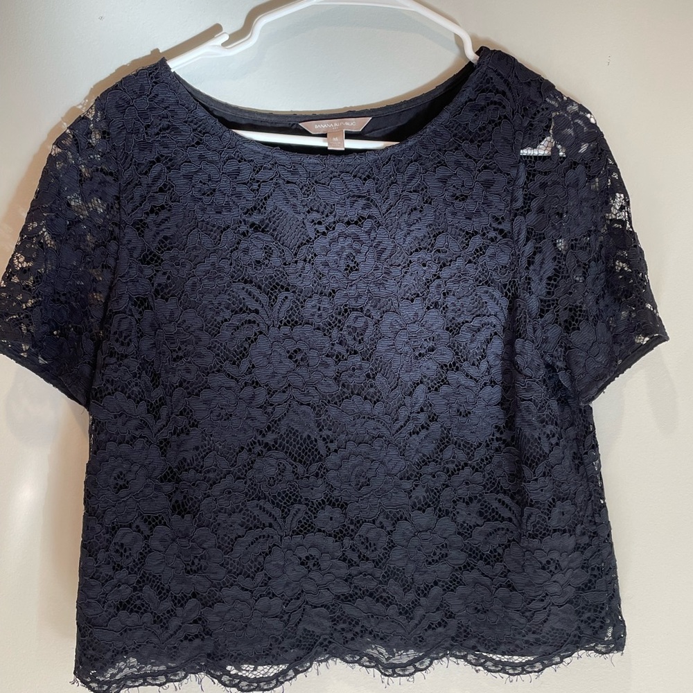 navy blue banana republic lace shirt